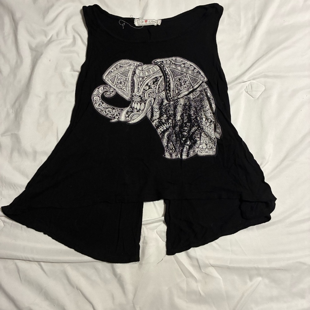 Chaser Black Tank with White Paisley Elephant Motif